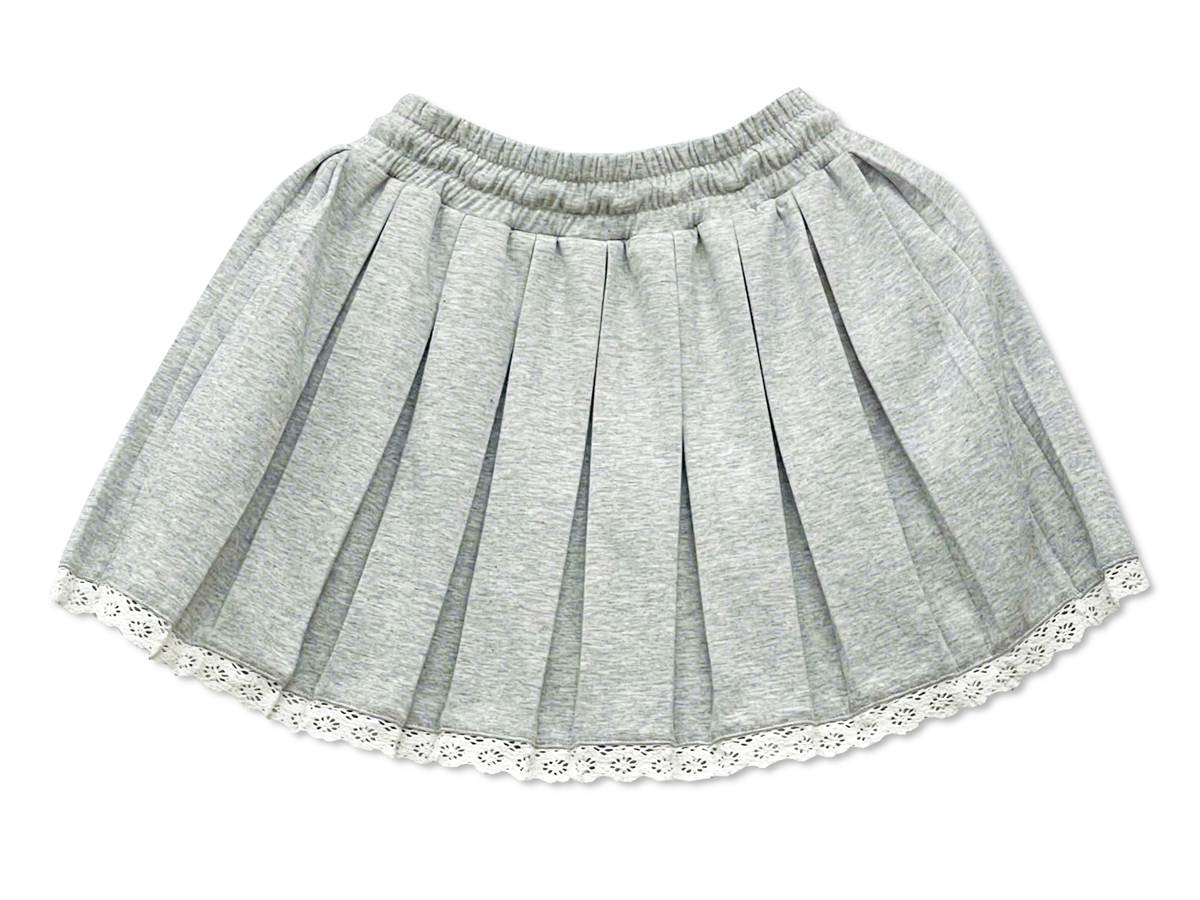 The back of the skirt continues the wide-pleated design with an elastic drawstring waistband for adjustable comfort.